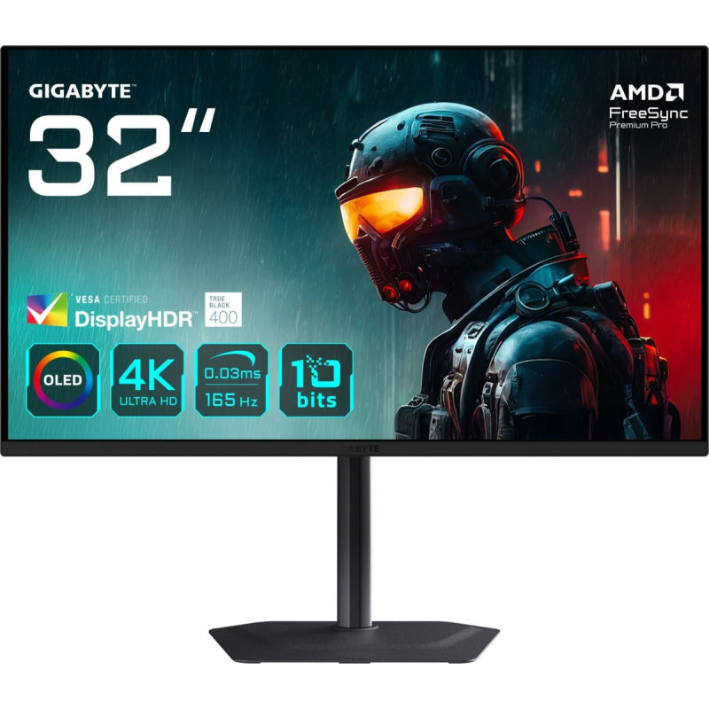 Gigabyte MO32U 81,28cm 32Zoll OLED gaming monitor 3840x2160 UHD 250 cd/m2 165Hz 2xHDMI 2.1 1xDP 1.4 1xUSB C