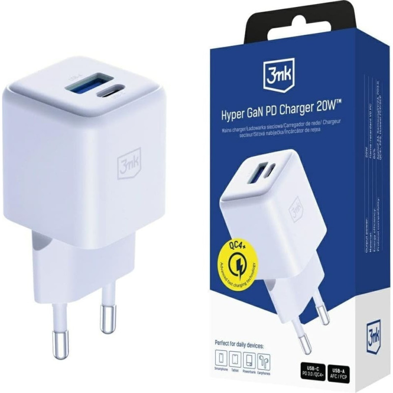 3MK Ładowarka sieciowa 3MK Hyper GaN Charger 20W 1xUSB-A 1XUSB-C PD QC4+ biały