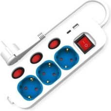 Roline Listwa zasilająca ROLINE, 3-drożna, z indywidualnymi włącznikami/wyłącznikami, 1x USB A, 1x USB C, 3 m