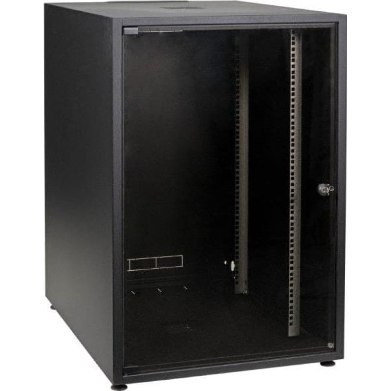 EFB 19Zoll Netzwerkschrank OFFICE SERIE 12HE 600X600 RAL9005 Schwarz IP20 komplett vormontiert und zerlegbar Glasfront 30KG Traglast