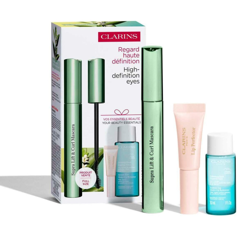 Clarins SET (MASCARA SUPRALIFT& CURL 8ML + INSTANT EYE MAKEUP REMOVER 30ML NATURAL LIP PERFECTOR N. 20 5ML)