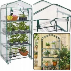 Lean Mini Szklarnia Balkonowa Ogrodowa 4 Półki Metalowe Folia PVC 69 x 49 x 157cm