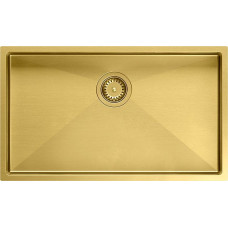 Graniteq Quadron | ANTHONY 80 | stalowy zlewozmywak kuchenny ZŁOTO PVD | wymiary: 74 x 44 x 20,5 cm | 1-komorowy podwieszany/wpuszczany | podbudowa szafki: od 80 cm
