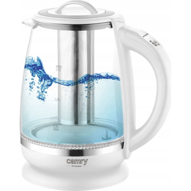 Camry Czajnik szklany CR 1290 CAMRY z zaparzaczem Kettle glass 2,0 l - white