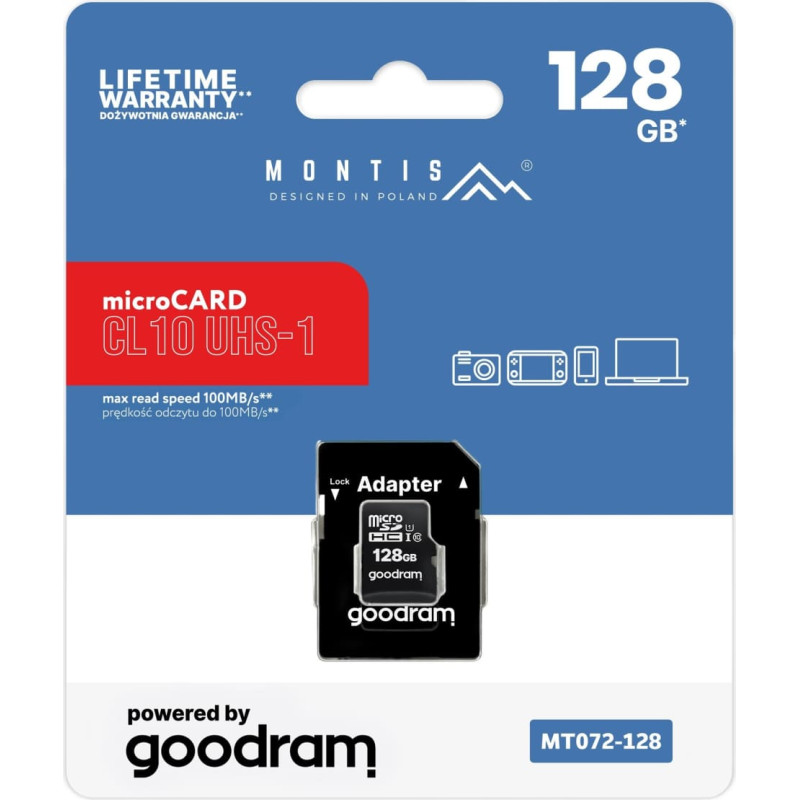 Montis Karta pamięci microSD 128GB CL10+adapter MT072-128 Montis by Goodram