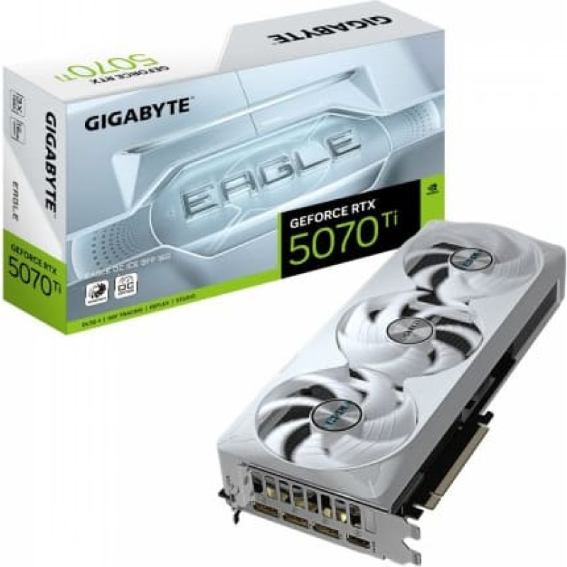 Gigabyte GeForce RTX 5070 Ti EAGLE OC ICE SFF 16G grafikas karte - 16 GB GDDR7, 256 biti, PCI-E 5.0, 2542 MHz kodola takts frekvence, 3 x DP 2.1a, 1 x HDMI 2.1b, NVIDIA DLSS 4, GV-N507TEAGLEOC ICE-16GD
