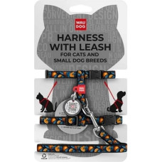 Collar WauDog Nylon Szelki ze smyczą nylonowe anatomiczne w kształcie litery H, z QR-paszportem, plastikowy fastex, wzór POMARAŃCZE, rozmiar XS