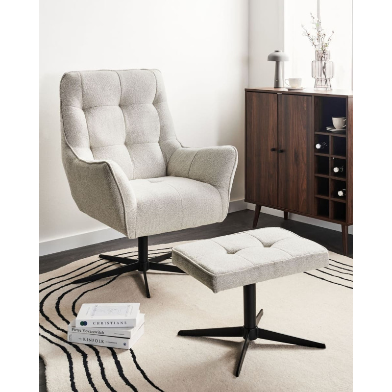 Beliani Fotel obrotowy MOLLE II Z podnóżkiem Jasnobeżowy