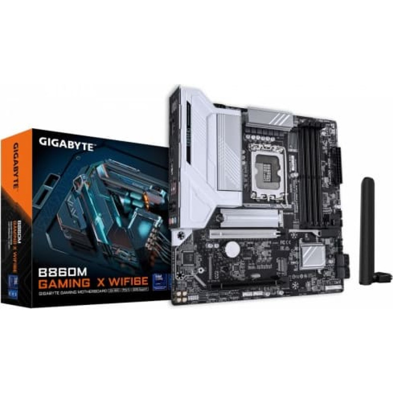 Gigabyte B860M GAMING X WIFI6E mātesplate — Intel Core Ultra sērijas centrālie procesori, 8+1+2+2 fāžu VRM, līdz 9200MHz DDR5, 1xPCIe 5.0 + 1xPCIe 4.0 M.2, 2.5GbE LAN, WIFI 6E, USB 4
