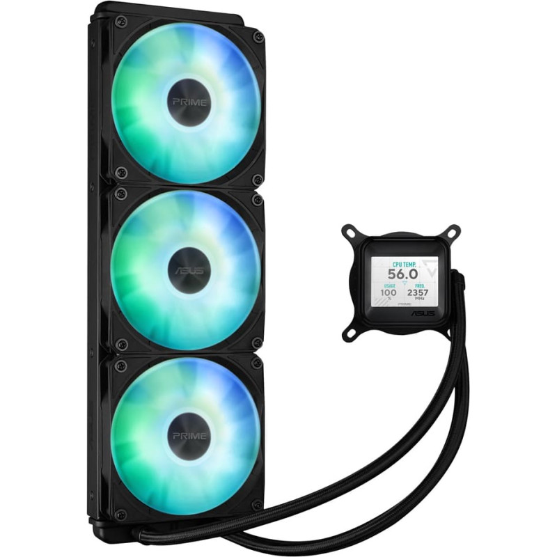 Asus Prime LC 360 ARGB LCD procesors, universāls šķidruma dzesētājs, 12 cm, melns