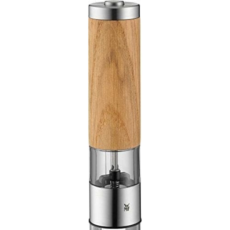WMF Młynek do przypraw WMF WMF Ceramill Elektryczny młynek do soli i pieprzu, niewypełniony, drewno dębowe, stal nierdzewna Cromargan, młynek ceramiczny, H 21,5 cm