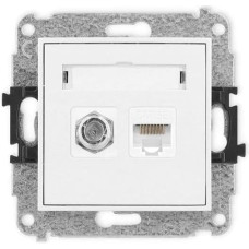 Karlik ICON Mechanizm gniazda antenowego poj. typu F (SAT) + gniazda komp. poj. 1xRJ45, kat. 5e, 8-stykowy biały IGFK-1