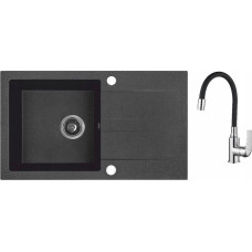 Laveo AQ.901-1011505 / AQUAFORM / MARANELLO ELASTICO / ZLEW GRANIT CZARNY 44X76CM , 1K+OC , BATERIA ELASTYCZNA , SYFON /