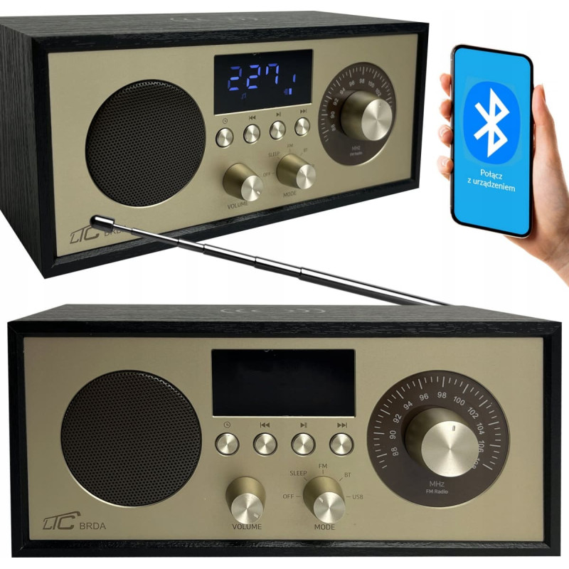 LTC Radio przenośne Brda FM/BT/USB akum.2200mAh,10W,ładowanie indukcyjne telefonu,czarno-złote