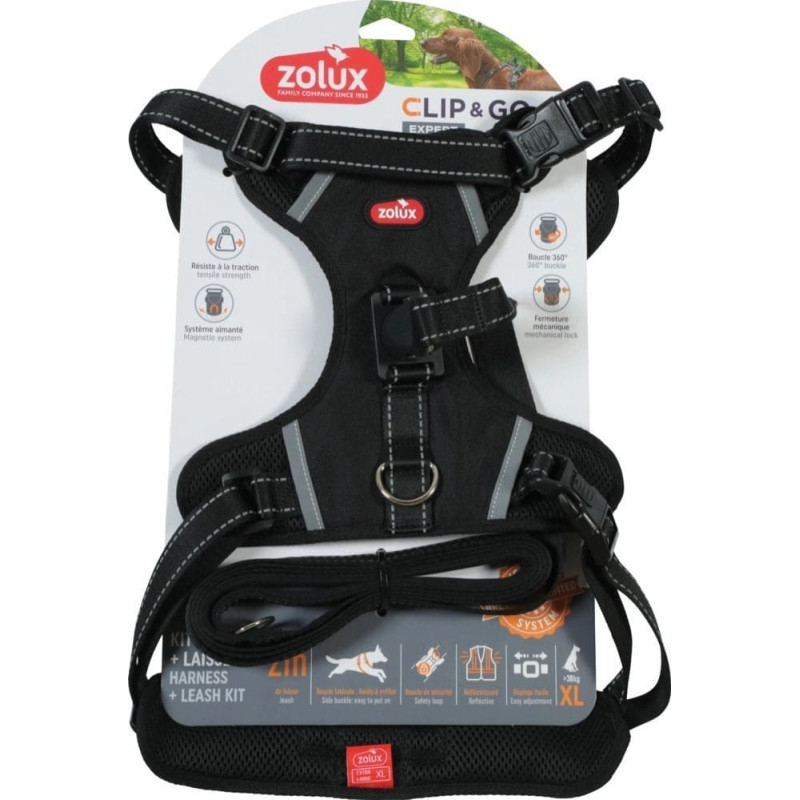 Zolux Zestaw szelki + smycz dla psa CLIP&GO XL czarny