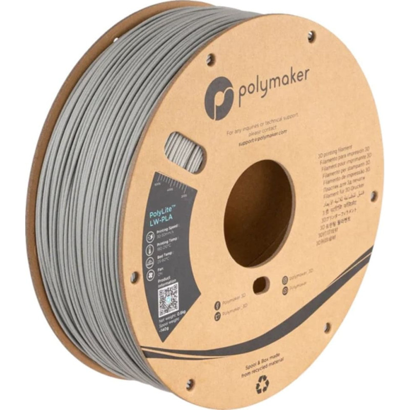 Poly Filament Polymaker PolyLite LW-PLA 1,75mm 0,80kg - Grey}