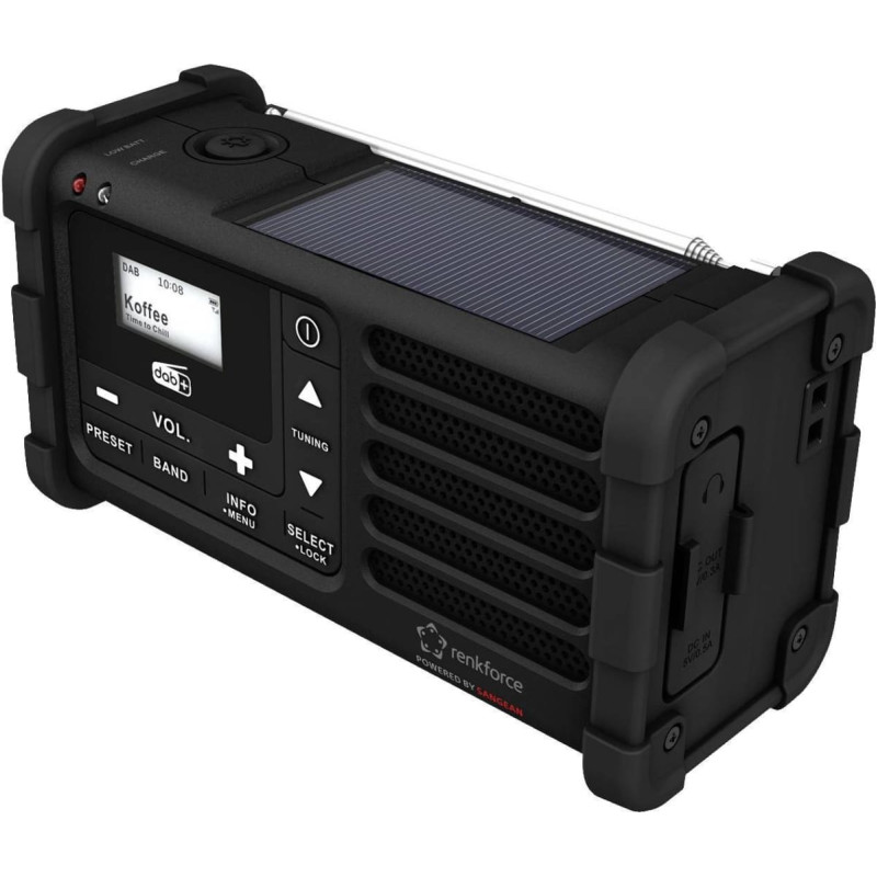Renkforce RF-DAB-MMR88 Outdoorradio DAB+, UKW Notfallradio, USB Handkurbel, Solarpanel, wiederaufladbar, Taschenlampe Schwarz (RF-5266164)