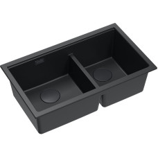 Graniteq QUADRON | LOGAN 120 | granitowy zlewozmywak kuchenny PURE CARBON  + CZARNY MAT  | wymiar: 76 x 45 x 23,5 cm | 2-komorowy podwieszany | podbudowa szafki od: 80 cm