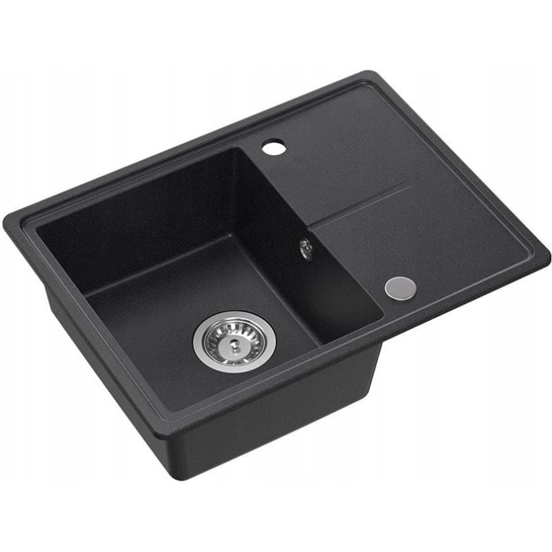 Graniteq TONY 116 GraniteQ zlewozmywak granitowy black dotted (czarny) 1-komorowy z/o (60x45x18,5),  z syfonem i zaślepką  stal szlachetna