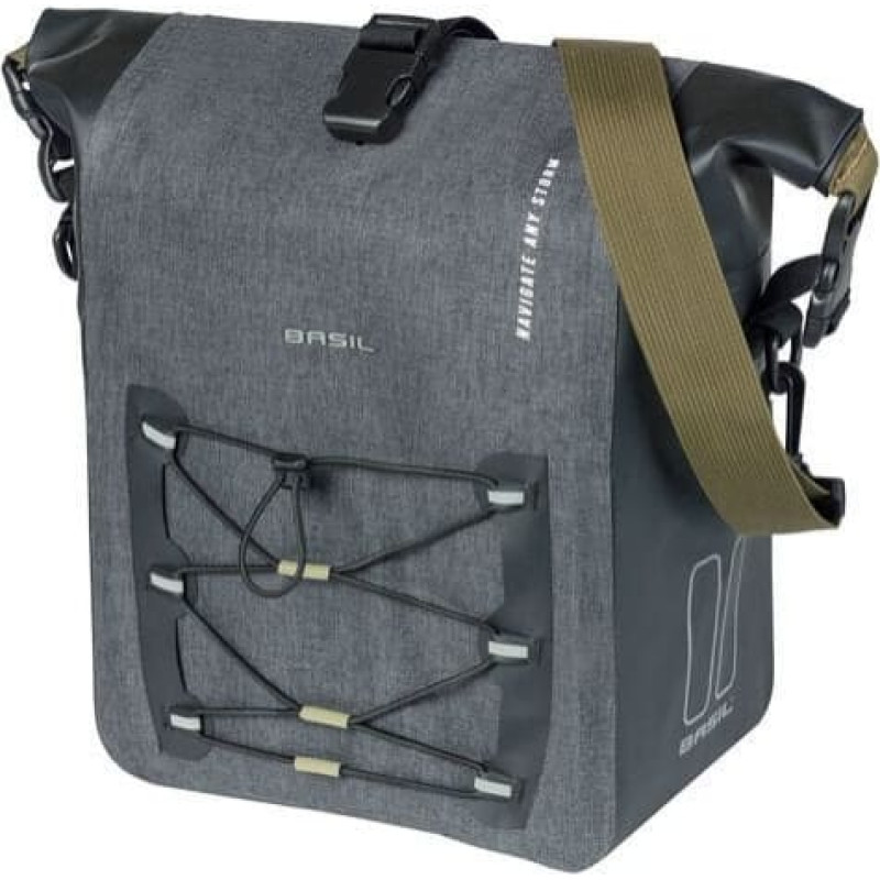 Basil Sakwa pojedyncza BASIL NAVIGATOR STORM SINGLE PANNIER BAG MIK SIDE  M 12-15 L, MIK System (ready to go) wodoodporna grey black (NEW)