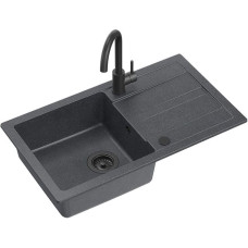 Graniteq GO- MAX CZARNY zlewozmywak granitowy 1-k z/o (77x44x17,5) + bateria very black + syfon manualny z zaślepką very black