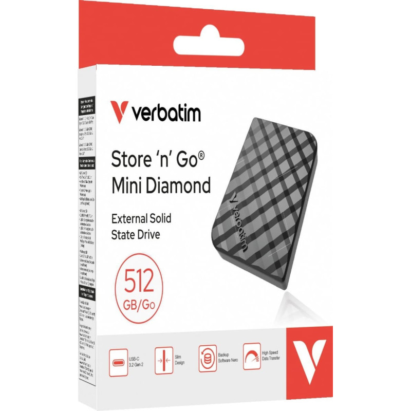 Verbatim Externí SSD 512GB Store 'n' Go Mini Diamond, USB-C, černá
