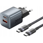 Vention ML Ładowarka GaN Vention USB-C+A 30W + Kabel USB-C-C 1m (Szara)