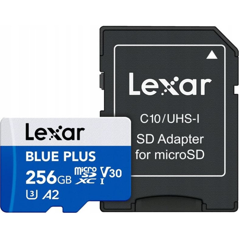 Lexar microSDHC Blue Plus UHS-I with SD adapter, up to 170MB/s read C10/A2/U3 (V30) 256GB