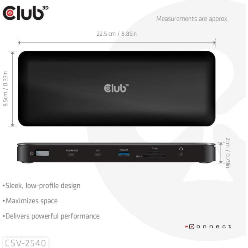 Club 3D Club3D Dokovací stanice USB-C 14v1, 2xHDMI, 2xDP, 3xUSB-C, 1xUSB-C PD, 2xUSB, 1xRJ45, 1x3.5mm, microSD/SD, černá