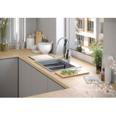 Graniteq KURT 110 WORKSTATION GraniteQ zlewozmywak granitowy silver stone 1-komorowy z/o (59,5x50x21,5) z syfonem i dozownik + Qmata + deska + wkładka ociekowa+zestaw noży Fiskars