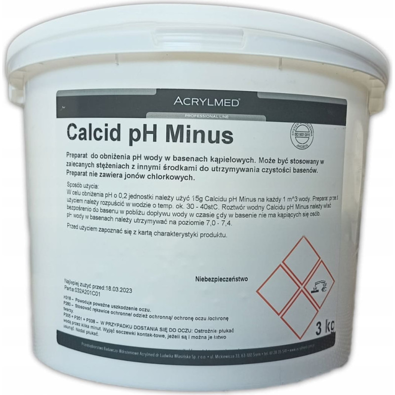 Acrylmed Calcid Minus 3kg - proszek do obniżania odczynu pH wody