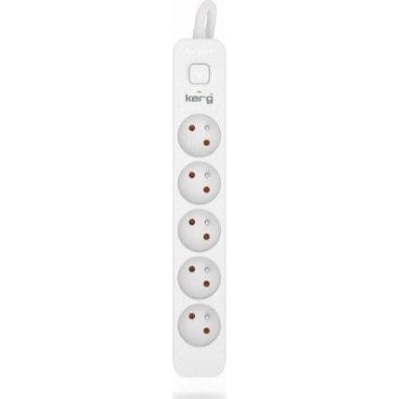 Kerg Przedłużacz KERG z wyłącznikiem-5 gniazd-biało-szary-5m-16A-H05VV-F-3x1,5mm2