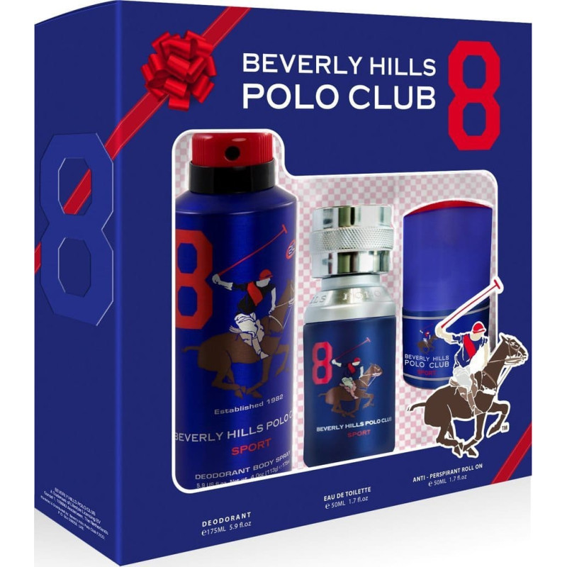 Beverly Hills Polo Club Sport Nr.8 Zestaw prezentowy Woda toaletowa 50 ml+ Dezodorant 175ml + Antyperspirant w kulce 50 ml