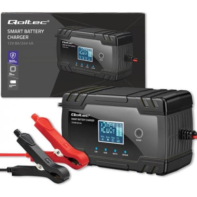 Qoltec Microprocessor charger 12V 8A 24V 4A LCD