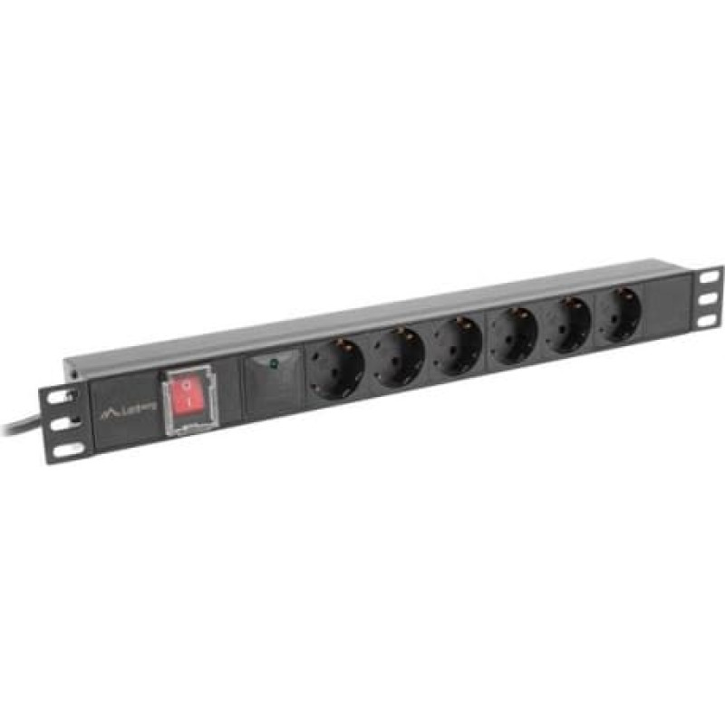 Lanberg PDU rack power strip 19 inch 1U 16A 6x230V schuko 2m black