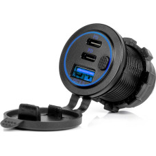 Amio Ładowarka samochodowa z gniazdami usb wodoodporna z włącznikiem usb + 2x usb-c qc3.0 12v 24v amio-04596