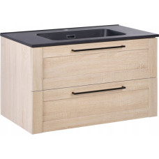 Beliani Szafka łazienkowa wisząca z umywalką TARIJA 80 cm 46 cm Jasnobrązowy