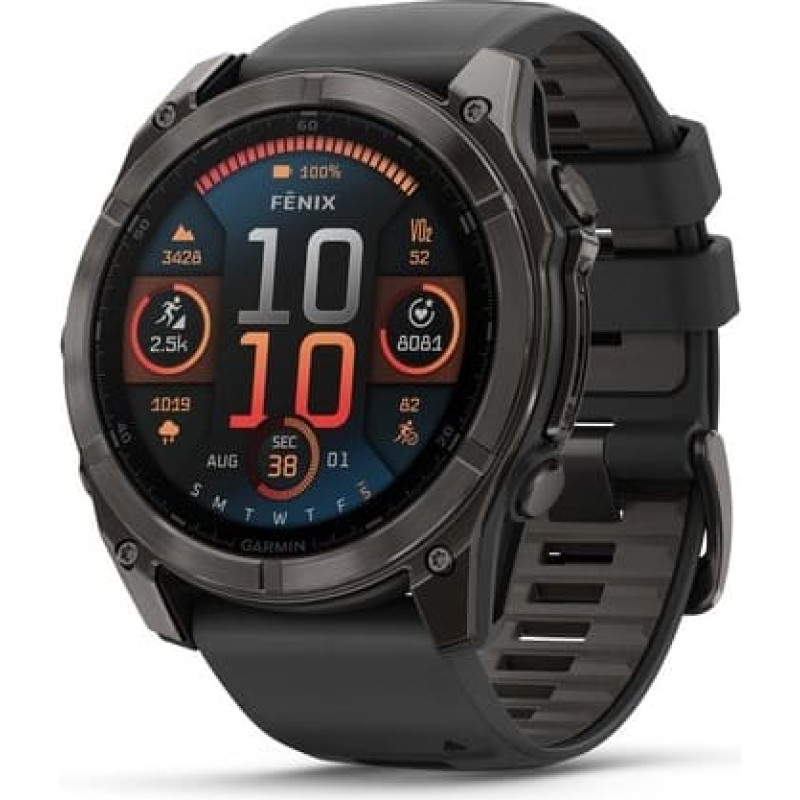 Garmin Fenix 8 3,56 cm (1,4 collas) AMOLED 51 mm Digitāls 454 x 454 pikseļi Skārienekrāns Titāna Wi-Fi GPS (satelīts)