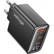 Voltage Ładowarka voltage Ładowarka sieciowa GaN Charger 67W PD 3.0 QC 4.0 USB-A 2x USB-C Digital Display czarna