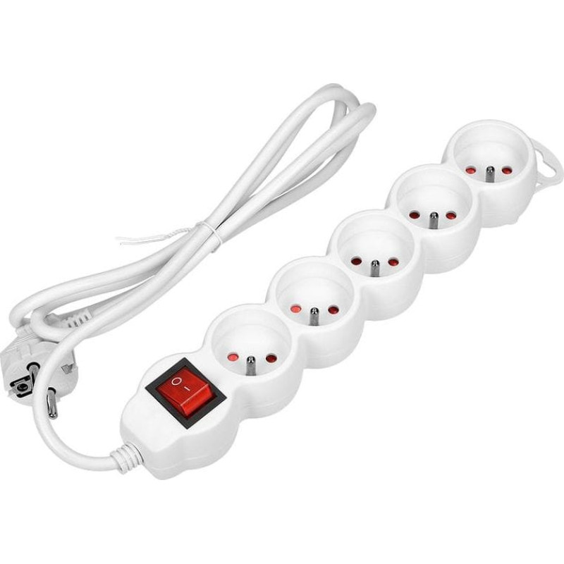 Orno Przedłużacz 5-krotny 2P+Z, z wyłącznikiem, 5m H05VV-F 3x1,0mm2, Imax=10A (biały) OR-AE-13150/W/5M