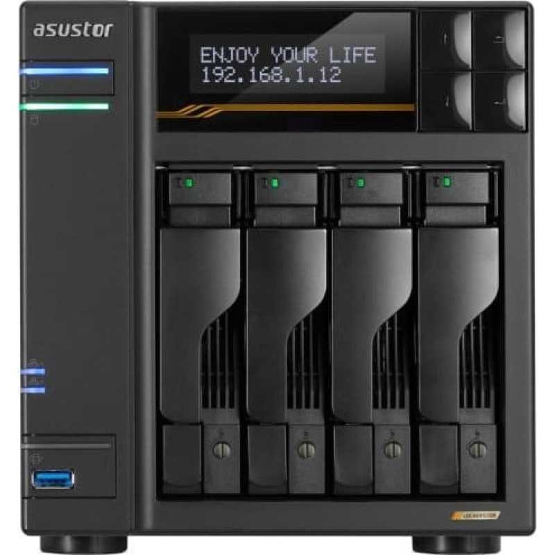 Asustor Serwer plików Asustor LOCKERSTOR 4 Gen3 AS6804T 4-bay, AMD Ryzen V3C14 Cztery rdzenie 2.3GHz, 16G ECC DDR5, 4x M.2 PCIe (NVMe), 2x 10 GbE, 2x 5 GbE,