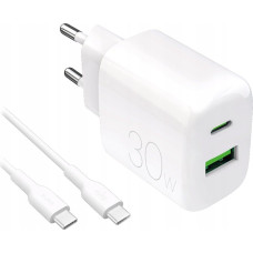 Puro Ładowarka sieciowa Puro PROLITE 30W USB-A / USB-C + kabel USB-C - USB-C 1.2m - biała