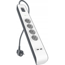 Belkin Listwa zasilająca przeciwprzepięciowa 525J, 4 gniazda Schuko, 2x USB-A, 2m