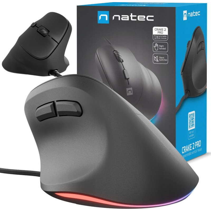 Natec MYSZ WERTYKALNA NATEC CRAKE 2 PRO 12800DPI CZARNA PROGRAMOWALNA OPTYCZNA