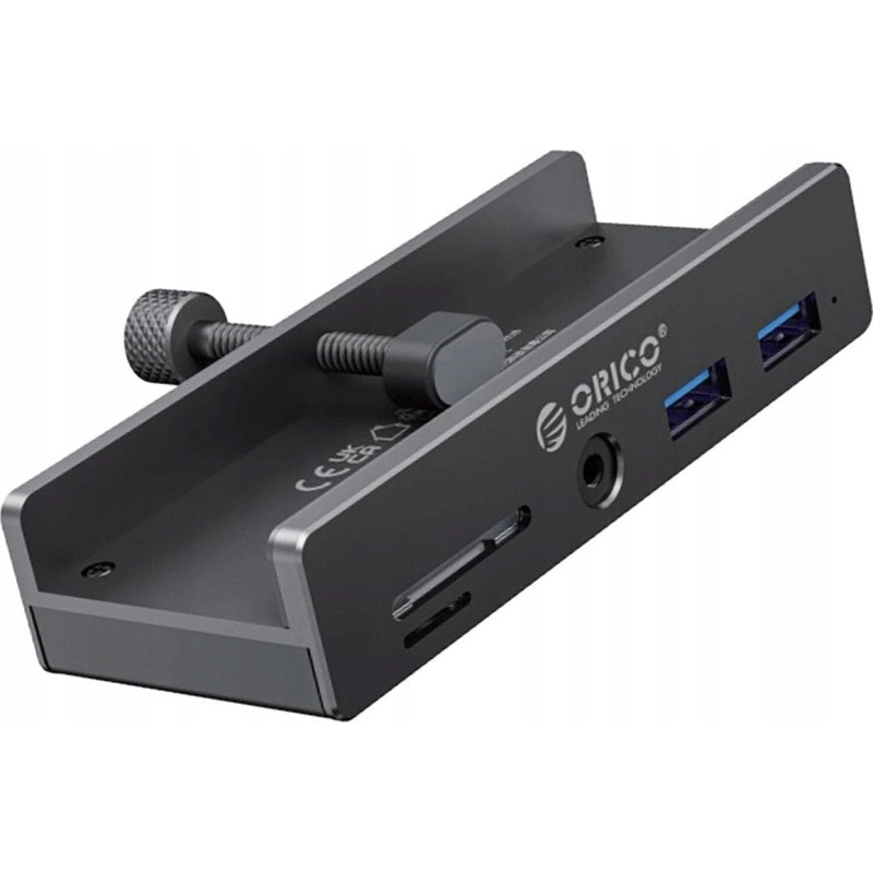 Orico HUB montowany na zacisk input: USB-C / output: 2x USB-A 3.0, + SD&TF + 3,5mm Audio - srebrny