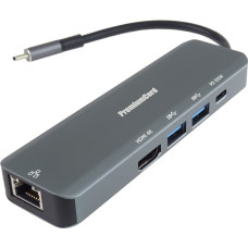 Premiumcord Adaptér USB-C na Gigabit 10/100/1000Mbps + 1x HDMI,  2x USB3.2, 1x PD 100W konektor, Šedá