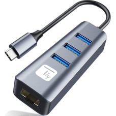 Techly Adapter Techly Karta Sieciowa USB-C 3.1 na RJ45 Gigabit z Hubem 3x USB 3.0