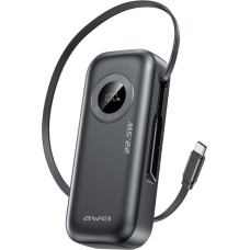 Awei PowerBank PA-9 10000mAh 22.5W       z wyciąganym kablem czarny/black
