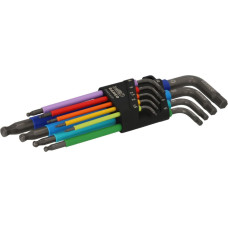 Bahco Zestaw kluczy trzpieniowych sześciokątnych kolorowych, zakończonych kulką, długie 1,5 - 10 mm, 9 szt. BAHCO
