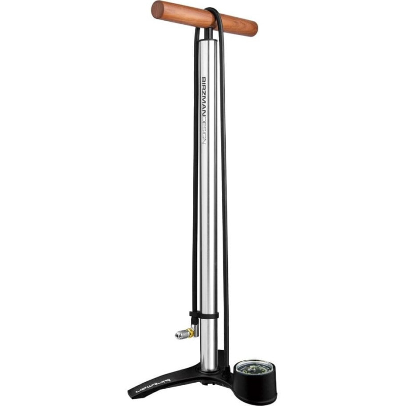 Lezyne Pompka podłogowa BIRZMAN The Pump with Helix (Presta/Schrader/Dunlop), 220psi/15bar, CNC, Srebrna, Drewno lakierowane (NEW)